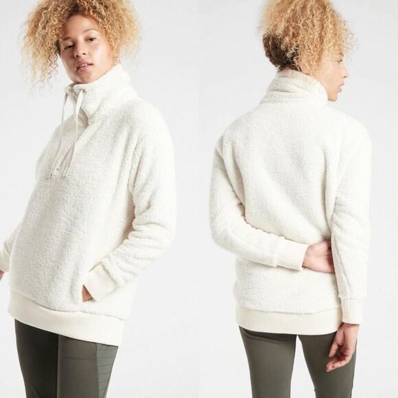 athleta cream sherpa pullover half‎ zip jacket size large - Picture 1 of 7